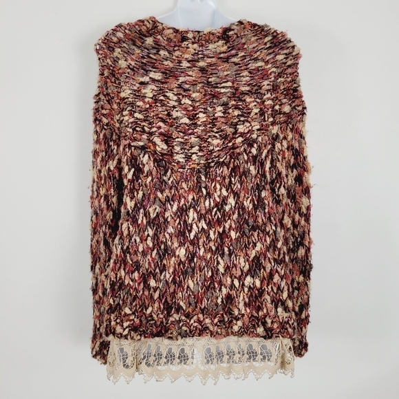 HWR Anthropologie Chunky Knit Lace Trim Wooden Button Cardigan - Picture 2 of 8